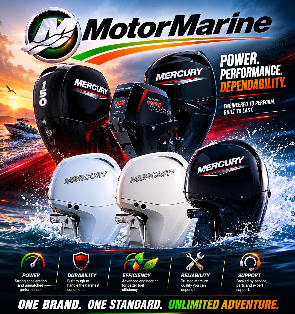 Power Pole boat sea fishing with Mercury Outboard engine from Motor Marine Services, County Donegal, Ireland Power Pole boat sea fishing with Mercury Outboard engine from Motor Marine Services, County Donegal, Ireland